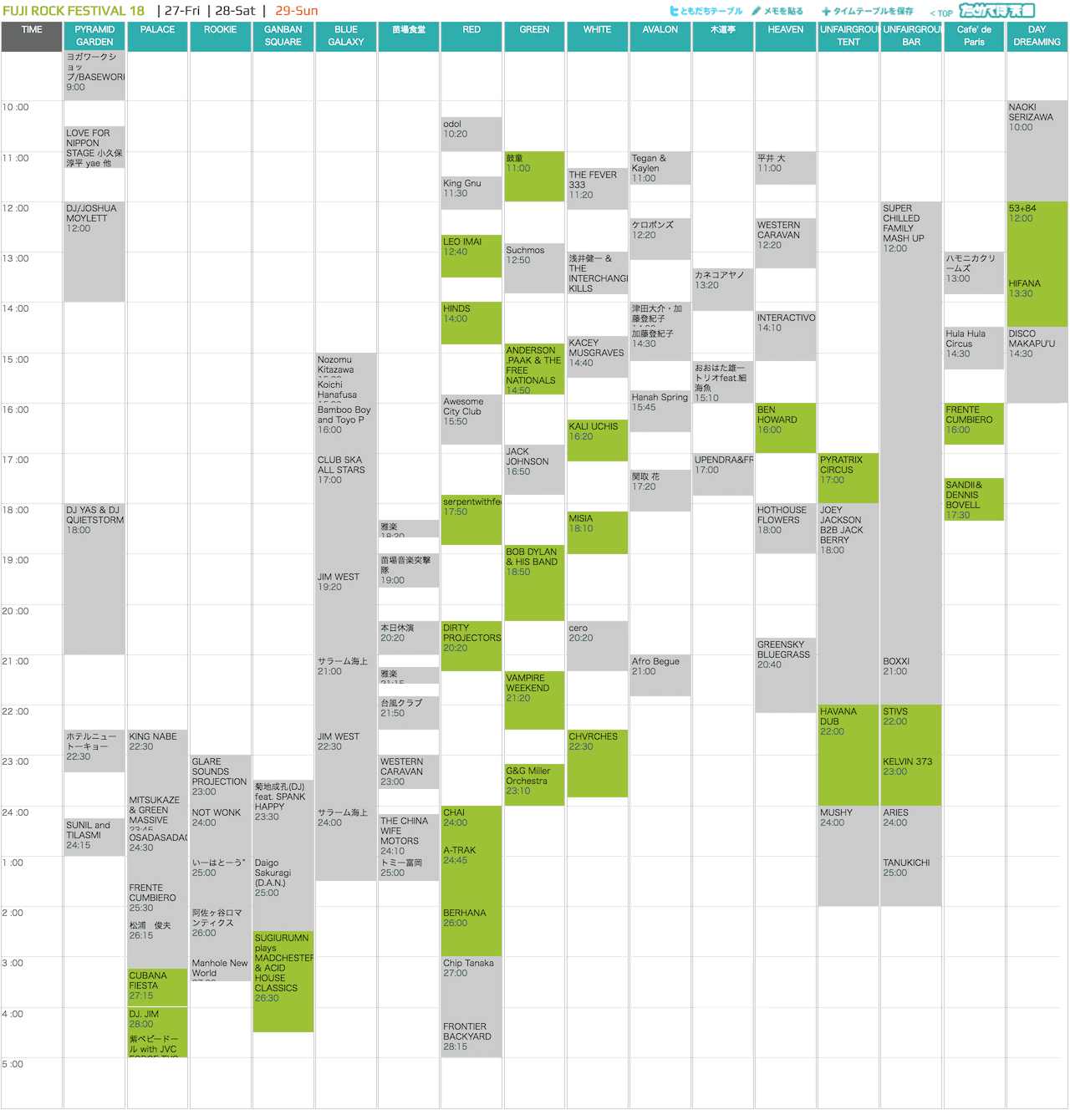 フジロック2018行動予定3日目